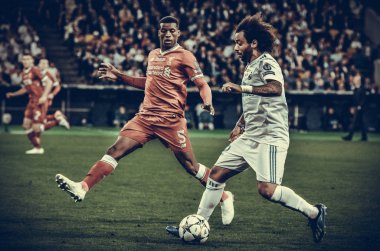 Kiev, Ukrayna - 26 Mayıs 2018: Marcelo 2018 sırasında Uefa Şampiyonlar Ligi Finali maç Real Madrid ve Kiev Ukrayna Milli Güvenlik olimpiyskiy Stadyumu'nda Liverpool arasında