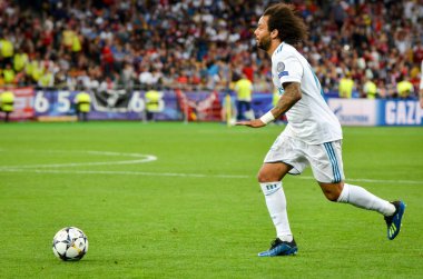Kiev, Ukrayna - 26 Mayıs 2018: Marcelo 2018 sırasında Uefa Şampiyonlar Ligi Finali maç Real Madrid ve Kiev Ukrayna Milli Güvenlik olimpiyskiy Stadyumu'nda Liverpool arasında