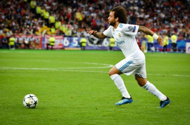 Kiev, Ukrayna - 26 Mayıs 2018: Marcelo 2018 sırasında Uefa Şampiyonlar Ligi Finali maç Real Madrid ve Kiev Ukrayna Milli Güvenlik olimpiyskiy Stadyumu'nda Liverpool arasında