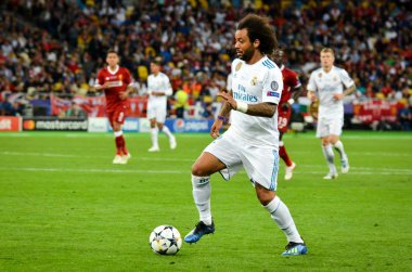 Kiev, Ukrayna - 26 Mayıs 2018: Marcelo 2018 sırasında Uefa Şampiyonlar Ligi Finali maç Real Madrid ve Kiev Ukrayna Milli Güvenlik olimpiyskiy Stadyumu'nda Liverpool arasında