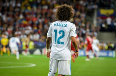 Kiev, Ukrayna - 26 Mayıs 2018: Marcelo 2018 sırasında Uefa Şampiyonlar Ligi Finali maç Real Madrid ve Kiev Ukrayna Milli Güvenlik olimpiyskiy Stadyumu'nda Liverpool arasında