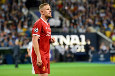Kiev, Ukrayna - 26 Mayıs 2018: Jordan Henderson 2018 sırasında Uefa Şampiyonlar Ligi Finali maç Real Madrid ve Kiev Ukrayna Milli Güvenlik olimpiyskiy Stadyumu'nda Liverpool arasında
