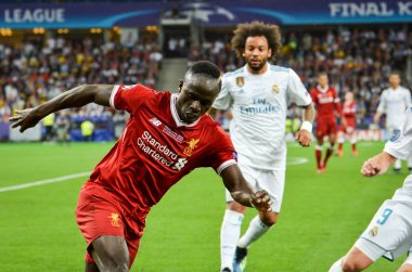 Kiev, Ukrayna - 26 Mayıs 2018: Sadio Mane 2018 sırasında Uefa Şampiyonlar Ligi Finali maç Real Madrid ve Kiev Ukrayna Milli Güvenlik olimpiyskiy Stadyumu'nda Liverpool arasında