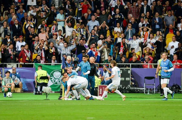 Kyiv Ucrania Mayo 2018 Karim Benzema Celebra Gol Marcado Después — Foto de Stock