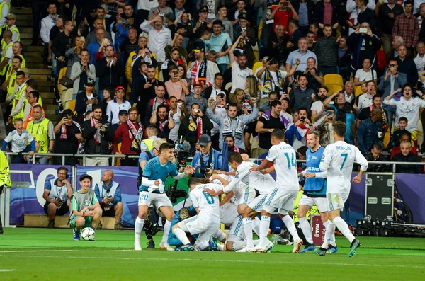 Kiev Oekraïne Mei 2018 Voetballers Van Real Madrid Vieren Goal — Stockfoto
