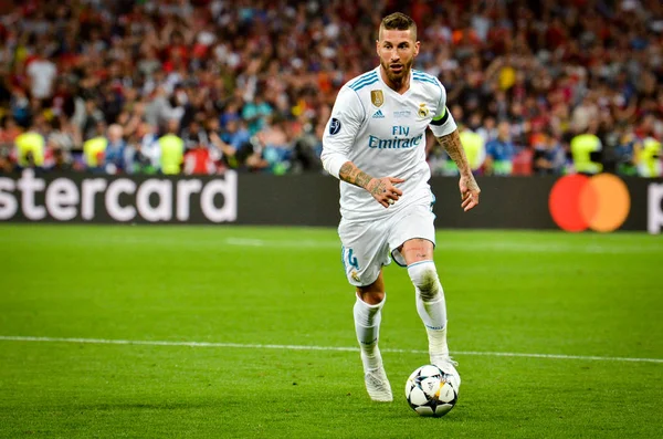 Kiev, Ukrayna - 26 Mayıs 2018: Sergio Ramos 2018 sırasında Uefa Şampiyonlar Ligi Finali maç Real Madrid ve Kiev Ukrayna Milli Güvenlik olimpiyskiy Stadyumu'nda Liverpool arasında
