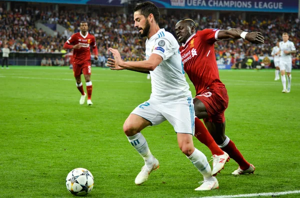 Kiev, Ukrayna - 26 Mayıs 2018: Çifleşme Sadio Mane 2018 sırasında karşı Uefa Şampiyonlar Ligi Finali maç Real Madrid ve Kiev Ukrayna Milli Güvenlik olimpiyskiy Stadyumu'nda Liverpool arasında