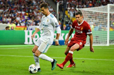 Kiev, Ukrayna - 26 Mayıs 2018: Cristiano Ronaldo 2018 sırasında Uefa Şampiyonlar Ligi Finali maç Real Madrid ve Kiev Ukrayna Milli Güvenlik olimpiyskiy Stadyumu'nda Liverpool arasında