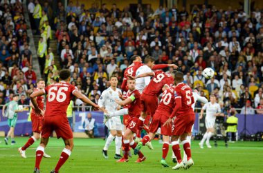 Kiev, Ukrayna - 26 Mayıs 2018: Futbolcu 2018 sırasında Uefa Şampiyonlar Ligi Finali maç Real Madrid ve Kiev Ukrayna Milli Güvenlik olimpiyskiy Stadyumu'nda Liverpool arasında