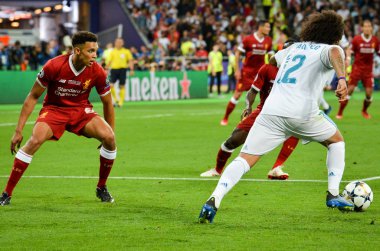 Kiev, Ukrayna - 26 Mayıs 2018: Marcelo 2018 sırasında Uefa Şampiyonlar Ligi Finali maç Real Madrid ve Kiev Ukrayna Milli Güvenlik olimpiyskiy Stadyumu'nda Liverpool arasında