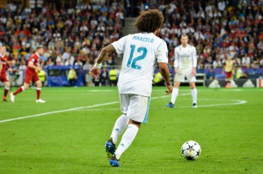 Kiev, Ukrayna - 26 Mayıs 2018: Marcelo 2018 sırasında Uefa Şampiyonlar Ligi Finali maç Real Madrid ve Kiev Ukrayna Milli Güvenlik olimpiyskiy Stadyumu'nda Liverpool arasında
