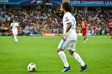 Kiev, Ukrayna - 26 Mayıs 2018: Marcelo 2018 sırasında Uefa Şampiyonlar Ligi Finali maç Real Madrid ve Kiev Ukrayna Milli Güvenlik olimpiyskiy Stadyumu'nda Liverpool arasında