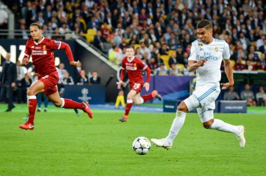 Kiev, Ukrayna - 26 Mayıs 2018: 2018 sırasında Casemiro Uefa Şampiyonlar Ligi Finali maç Real Madrid ve Kiev Ukrayna Milli Güvenlik olimpiyskiy Stadyumu'nda Liverpool arasında