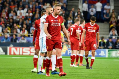 Kiev, Ukrayna - 26 Mayıs 2018: Jordan Henderson 2018 sırasında Uefa Şampiyonlar Ligi Finali maç Real Madrid ve Kiev Ukrayna Milli Güvenlik olimpiyskiy Stadyumu'nda Liverpool arasında