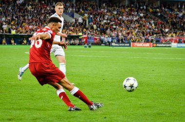 Kiev, Ukrayna - 26 Mayıs 2018: Trent Alexander-Arnold 2018 sırasında Uefa Şampiyonlar Ligi Finali maç Real Madrid ve Kiev Ukrayna Milli Güvenlik olimpiyskiy Stadyumu'nda Liverpool arasında