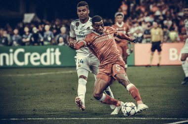 Kiev, Ukrayna - 26 Mayıs 2018: Georginio Wijnaldum 2018 sırasında Uefa Şampiyonlar Ligi Finali maç Real Madrid ve Kiev Ukrayna Milli Güvenlik olimpiyskiy Stadyumu'nda Liverpool arasında