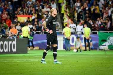 Kiev, Ukrayna - 26 Mayıs 2018: Loris Karius 2018 sırasında Uefa Şampiyonlar Ligi Finali maç Real Madrid ve Kiev Ukrayna Milli Güvenlik olimpiyskiy Stadyumu'nda Liverpool arasında