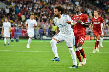 Kiev, Ukrayna - 26 Mayıs 2018: Marcelo 2018 sırasında Uefa Şampiyonlar Ligi Finali maç Real Madrid ve Kiev Ukrayna Milli Güvenlik olimpiyskiy Stadyumu'nda Liverpool arasında