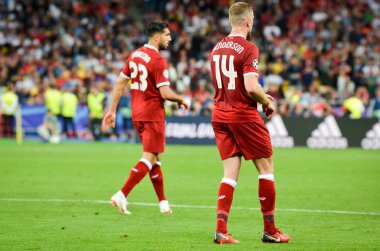 Kiev, Ukrayna - 26 Mayıs 2018: Jordan Henderson 2018 sırasında Uefa Şampiyonlar Ligi Finali maç Real Madrid ve Kiev Ukrayna Milli Güvenlik olimpiyskiy Stadyumu'nda Liverpool arasında