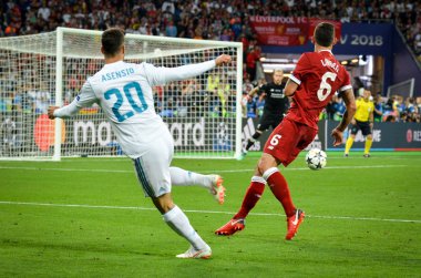 Kiev, Ukrayna - 26 Mayıs 2018: Marco Asensio 2018 sırasında Uefa Şampiyonlar Ligi Finali maç Real Madrid ve Kiev Ukrayna Milli Güvenlik olimpiyskiy Stadyumu'nda Liverpool arasında