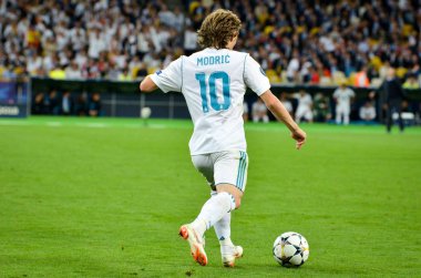 Kiev, Ukrayna - 26 Mayıs 2018: Luka Modric 2018 sırasında Uefa Şampiyonlar Ligi Finali maç Real Madrid ve Kiev Ukrayna Milli Güvenlik olimpiyskiy Stadyumu'nda Liverpool arasında