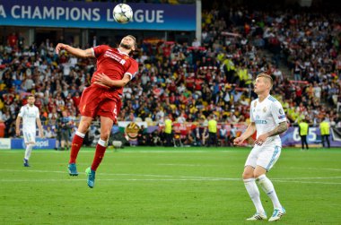 Kiev, Ukrayna - 26 Mayıs 2018: Toni Kroos 2018 sırasında Uefa Şampiyonlar Ligi Finali maç Real Madrid ve Kiev Ukrayna Milli Güvenlik olimpiyskiy Stadyumu'nda Liverpool arasında