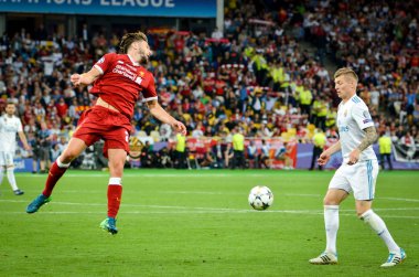 Kiev, Ukrayna - 26 Mayıs 2018: Toni Kroos 2018 sırasında Uefa Şampiyonlar Ligi Finali maç Real Madrid ve Kiev Ukrayna Milli Güvenlik olimpiyskiy Stadyumu'nda Liverpool arasında