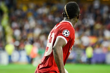 Kiev, Ukrayna - 26 Mayıs 2018: Sadio Mane 2018 sırasında Uefa Şampiyonlar Ligi Finali maç Real Madrid ve Kiev Ukrayna Milli Güvenlik olimpiyskiy Stadyumu'nda Liverpool arasında
