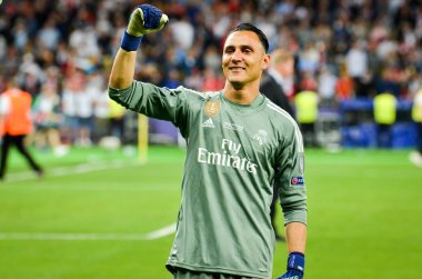 Kiev, Ukrayna - 26 Mayıs 2018: Keylor Navas Real Madrid Uefa Şampiyonlar Ligi 2018 arasında Real Madrid ve Liverpool, Ukrayna Kiev maçında son zaferi kutlamak