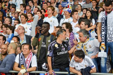 Kiev, Ukrayna - 26 Mayıs 2018: Hayranları Real Madrid Uefa Şampiyonlar Ligi 2018 arasında Real Madrid ve Liverpool, Ukrayna Kiev maçında son zaferi kutlamak