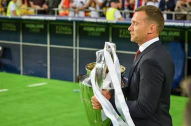 Kiev, Ukrayna - 26 Mayıs 2018: Andriy Şevçenko sonra Real Madrid Liverpool, Ukrayna maçı Şampiyonlar Ligi Kupası, Real Madrid Kiev ayılar