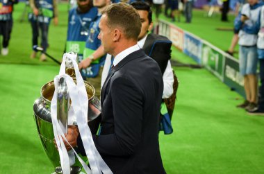 Kiev, Ukrayna - 26 Mayıs 2018: Andriy Şevçenko sonra Real Madrid Liverpool, Ukrayna maçı Şampiyonlar Ligi Kupası, Real Madrid Kiev ayılar