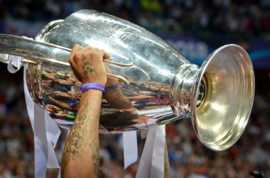 Kiev, Ukrayna - 26 Mayıs 2018: Uefa Kupası, Uefa Şampiyonlar Ligi 2018 Ukrayna Kiev maçında finalinde zaferden sonra Şampiyonlar Ligi 2018 yakın çekim