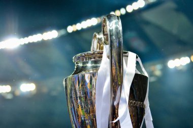 Kiev, Ukrayna - 26 Mayıs 2018: Uefa Kupası, Uefa Şampiyonlar Ligi 2018 Ukrayna Kiev maçında finalinde zaferden sonra Şampiyonlar Ligi 2018 yakın çekim