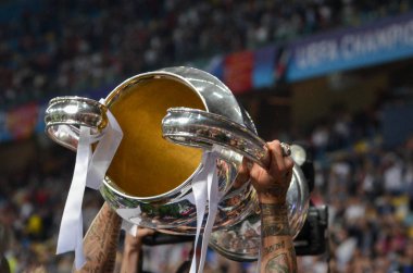 Kiev, Ukrayna - 26 Mayıs 2018: Uefa Kupası, Uefa Şampiyonlar Ligi 2018 Ukrayna Kiev maçında finalinde zaferden sonra Şampiyonlar Ligi 2018 yakın çekim