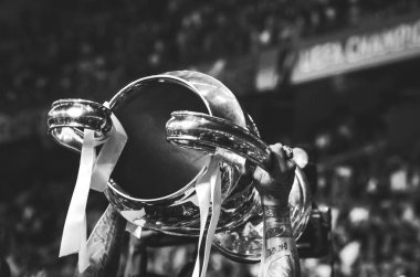 Kiev, Ukrayna - 26 Mayıs 2018: Uefa Kupası, Uefa Şampiyonlar Ligi 2018 Ukrayna Kiev maçında finalinde zaferden sonra Şampiyonlar Ligi 2018 yakın çekim