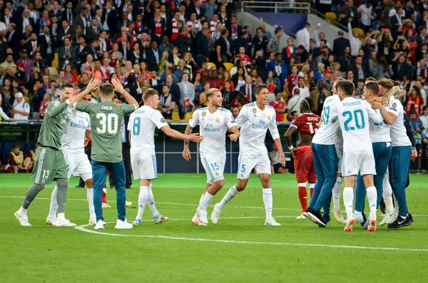 Kijów Ukraina Maja 2018 Piłkarze Realu Madryt Świętować Zwycięstwo Finale — Zdjęcie stockowe