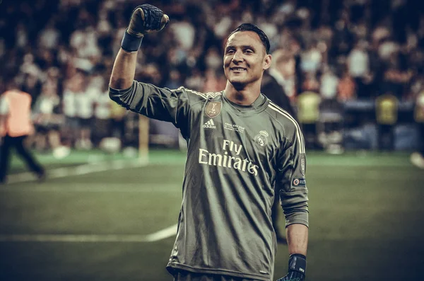 Kyiv Ukraine Maio 2018 Keylor Navas Real Madrid Celebra Vitória — Fotografia de Stock