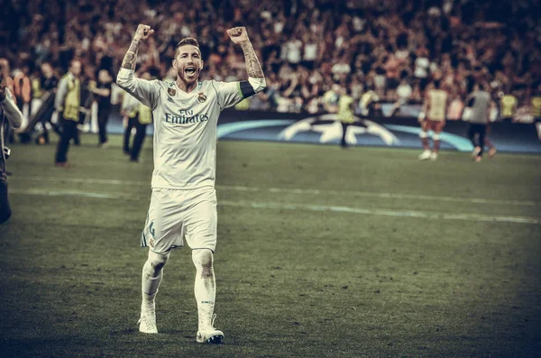 Kyiv Ucrania Mayo 2018 Sergio Ramos Del Real Madrid Celebra — Foto de Stock