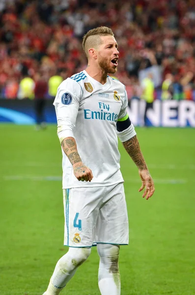 Kyiv Ucrania Mayo 2018 Sergio Ramos Del Real Madrid Celebra — Foto de Stock