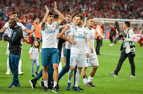 Kiev, Ukrayna - 26 Mayıs 2018: Nacho Fernandez Real Madrid Uefa Şampiyonlar Ligi 2018 arasında Real Madrid ve Liverpool, Ukrayna Kiev maçında son zaferi kutlamak
