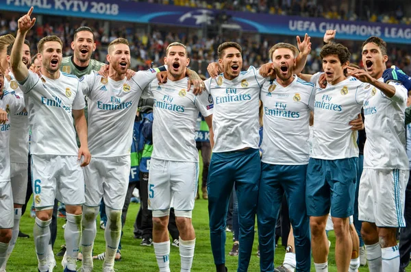 Kyjev Ukrajina Května 2018 Fotbalisté Realu Madrid Slaví Vítězství Finále — Stock fotografie