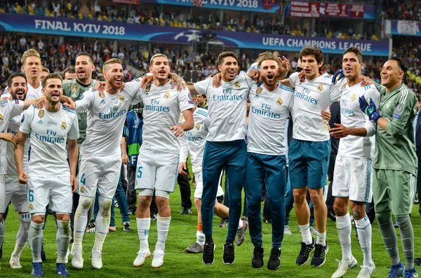 Kyjev Ukrajina Května 2018 Fotbalisté Realu Madrid Slaví Vítězství Finále — Stock fotografie