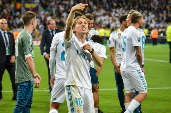 Kyiv Ucrania Mayo 2018 Luka Modric Del Real Madrid Celebra — Foto de Stock