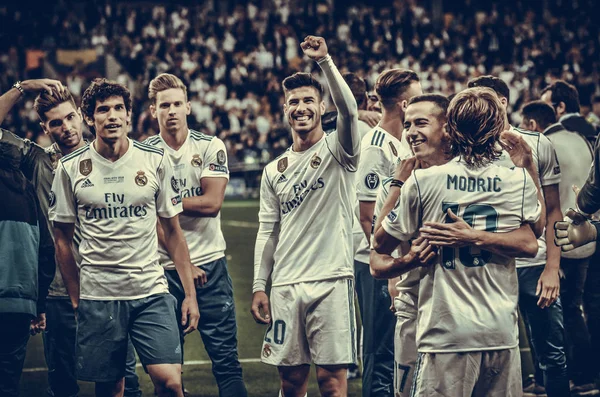 Kyiv Ucraina Maggio 2018 Marco Asensio Del Real Madrid Celebra — Foto Stock