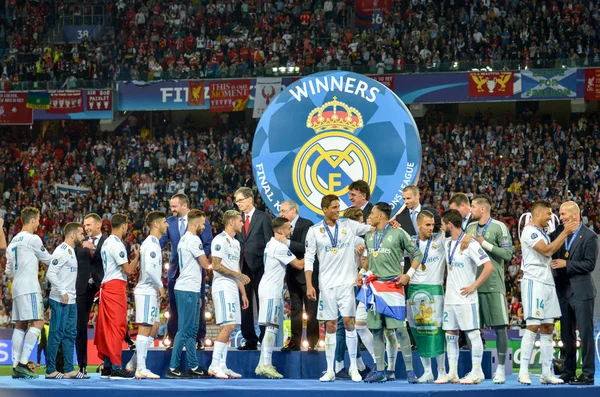 Kyiv Ucrania Mayo 2018 Los Futbolistas Del Real Madrid Reciben — Foto de Stock