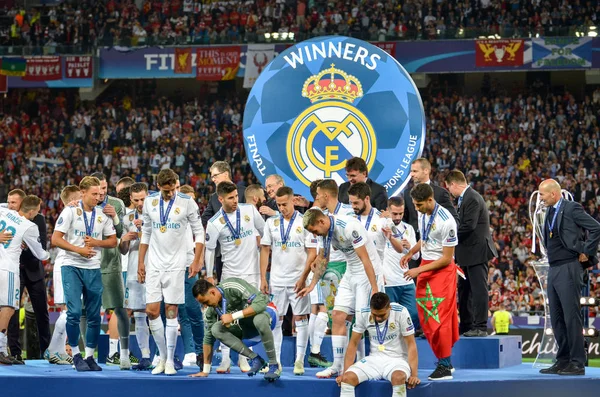 Kyiv Ucrania Mayo 2018 Los Futbolistas Del Real Madrid Celebran — Foto de Stock