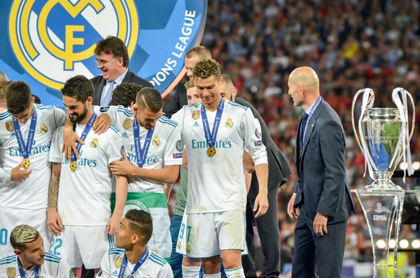 Kiev Oekraïne Mei 2018 Voetballers Van Real Madrid Vieren Overwinning — Stockfoto