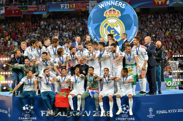 Kiev Ukrajna 2018 Május Real Madrid Labdarúgója Ünnepelni Győzelmet Végleges — Stock Fotó