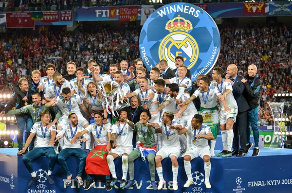 Kyiv Ukraine Mai 2018 Les Footballeurs Real Madrid Célèbrent Victoire — Photo